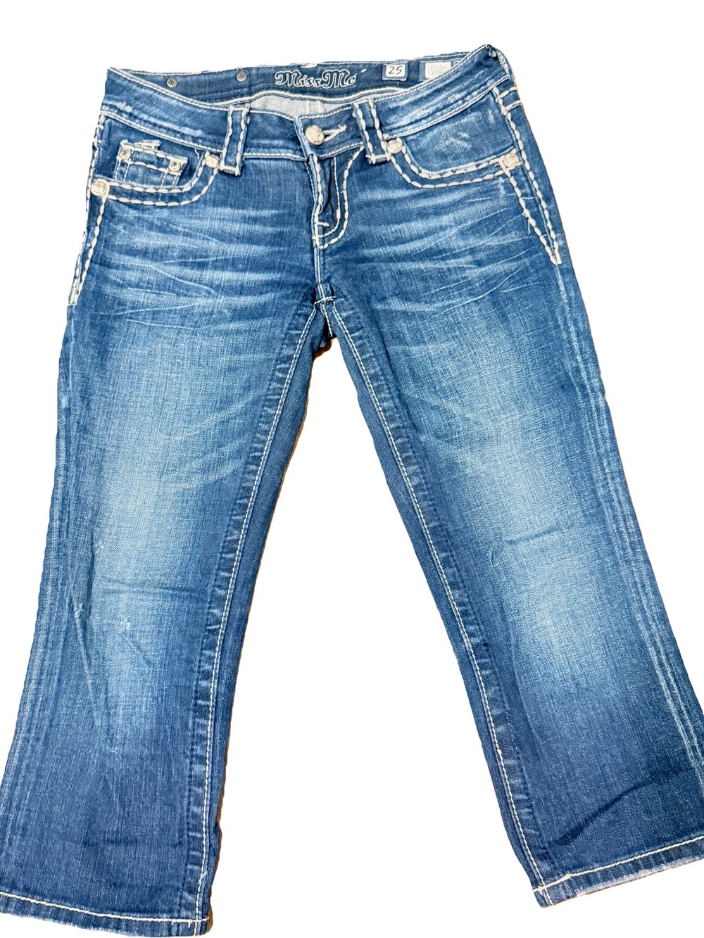 Miss Me Cropped Dark Blue with Contrast Stitching